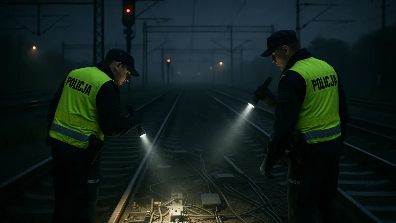Policjanci patrolujący tory kolejowe nocą