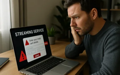 Osoba patrząca na fałszywą stronę phishingową na laptopie