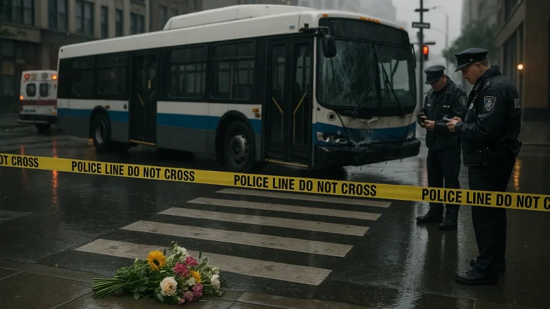 Miejsce wypadku autobusu przy przejściu dla pieszych