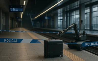 Podejrzana walizka na peronie dworca kolejowego