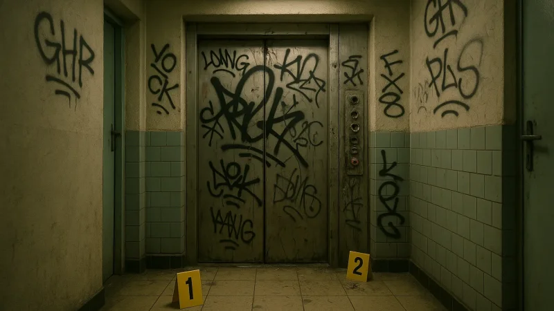 Zdewastowana winda w bloku mieszkalnym