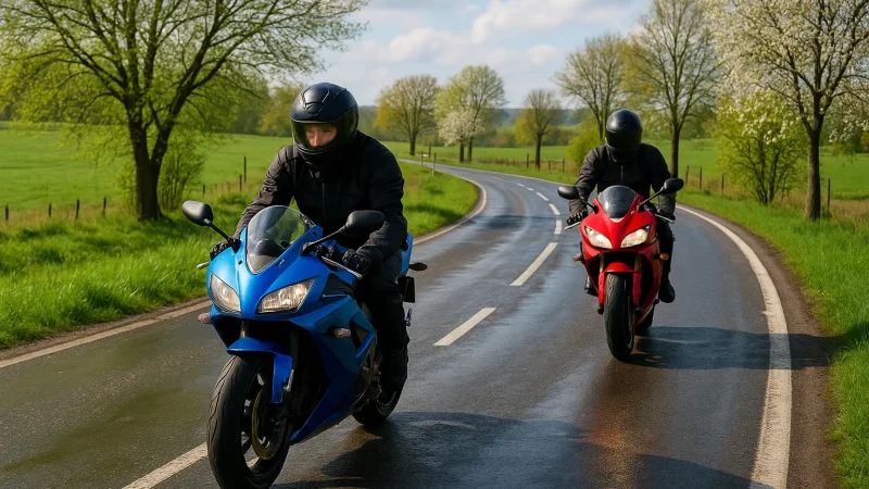 Motocykliści na wiosennej drodze