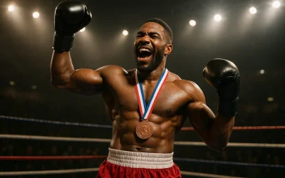 Bokser z brązowym medalem na ringu - Mistrzostwa Śląska w boksie