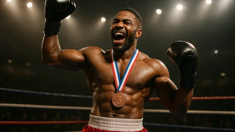 Bokser z brązowym medalem na ringu - Mistrzostwa Śląska w boksie