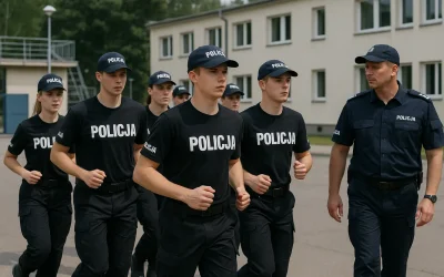 Kadeci policyjni podczas ćwiczeń w akademii