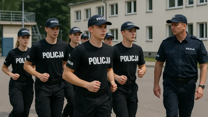 Kadeci policyjni podczas ćwiczeń w akademii