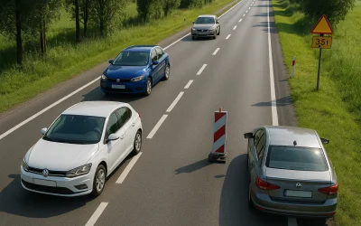 Samochody na drodze demonstrujące manewry drogowe