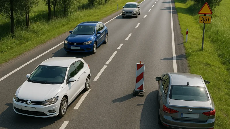 Samochody na drodze demonstrujące manewry drogowe