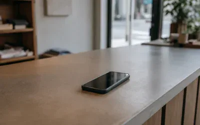 Telefon pozostawiony na ladzie sklepowej - zdjęcie ilustracyjne