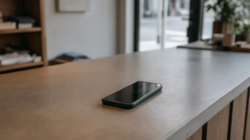 Telefon pozostawiony na ladzie sklepowej - zdjęcie ilustracyjne