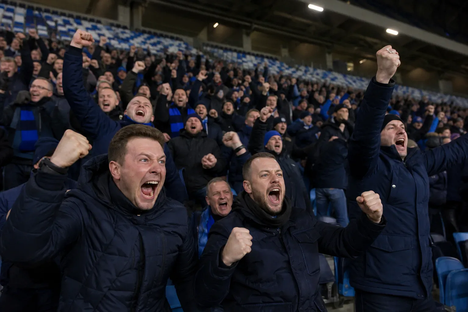 Kibice Ruchu Chorzów trybuna dopingowcy niebieskoczarni
