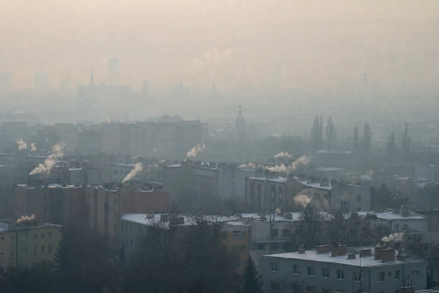 Katowice centrum miasto zima smog