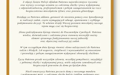 Święto Policji w Gliwicach: Życzenia Komendanta Miejskiego