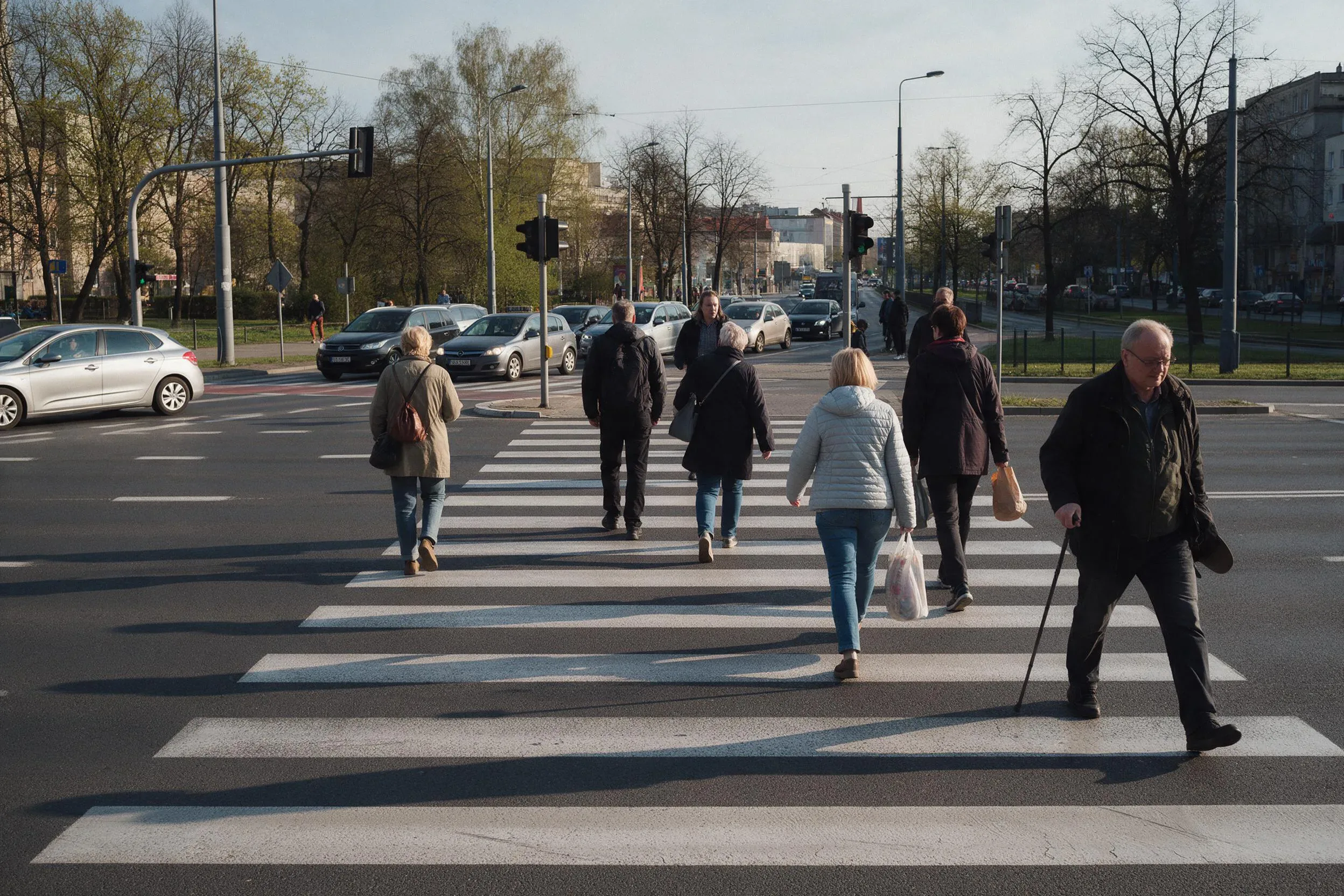 Przejście dla pieszych w wiosennym słońcu