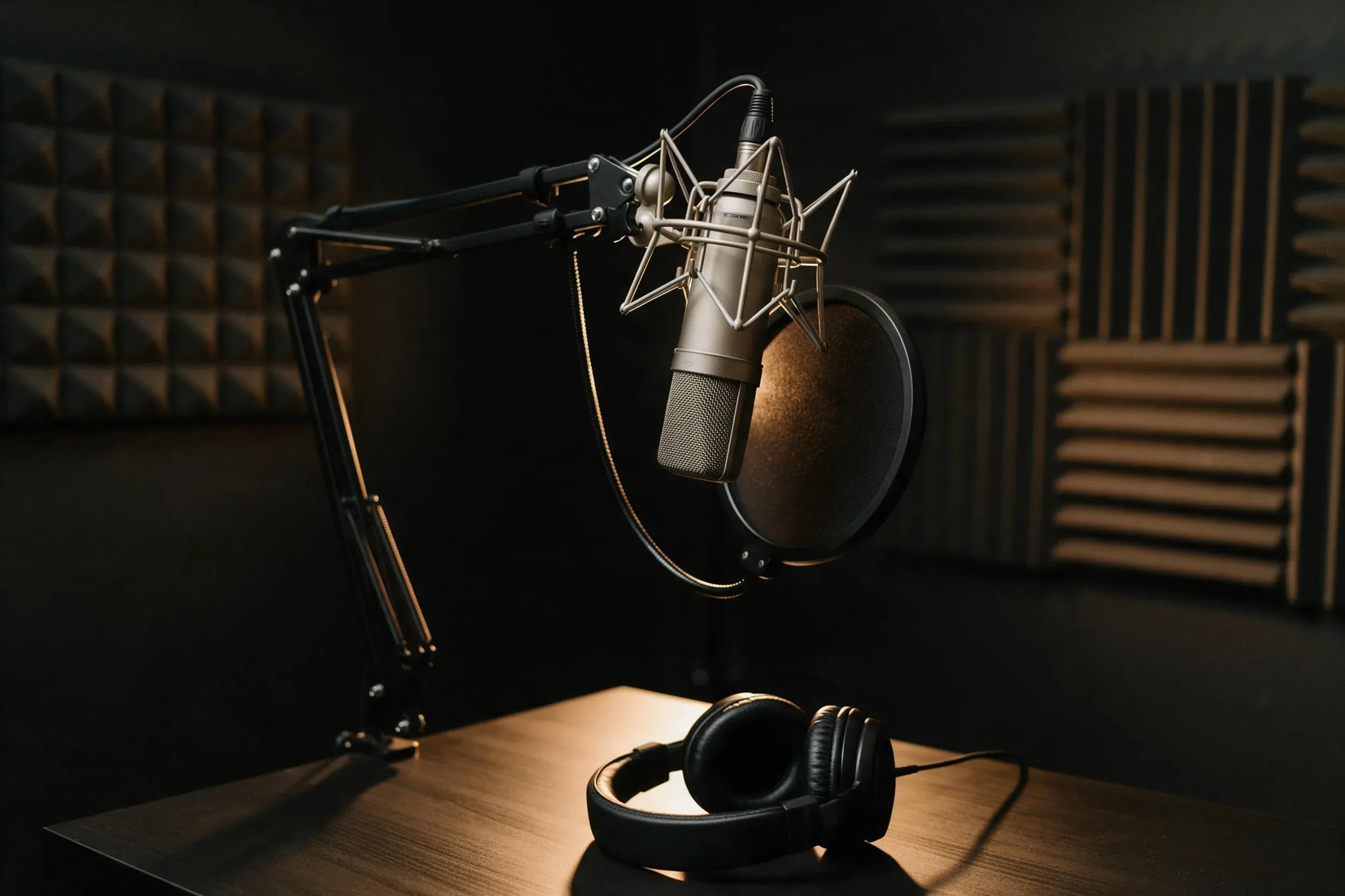 Mikrofon podcastowy w studiu nagraniowym