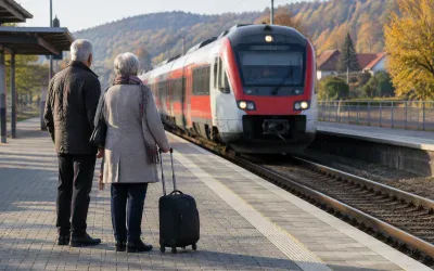 Para seniorów na peronie - Karta Dużej Rodziny dla seniora i ulgi kolejowe