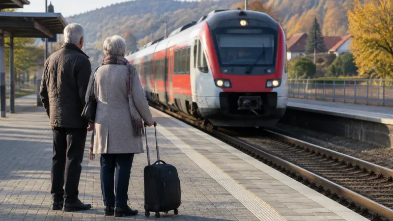 Para seniorów na peronie - Karta Dużej Rodziny dla seniora i ulgi kolejowe