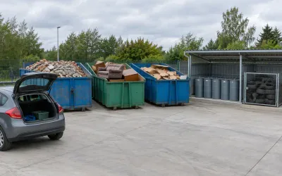 Kontenery na gruz, meble i tekturę w punkcie zbierania odpadów, PSZOK Katowice