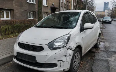Uszkodzony samochód zaparkowany przy ulicy – zdjęcie ilustracyjne